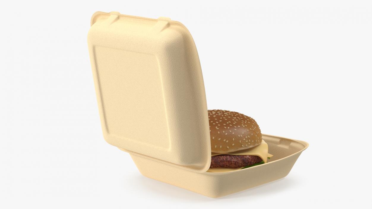 Bagasse Food Box with Cheeseburger 3D model