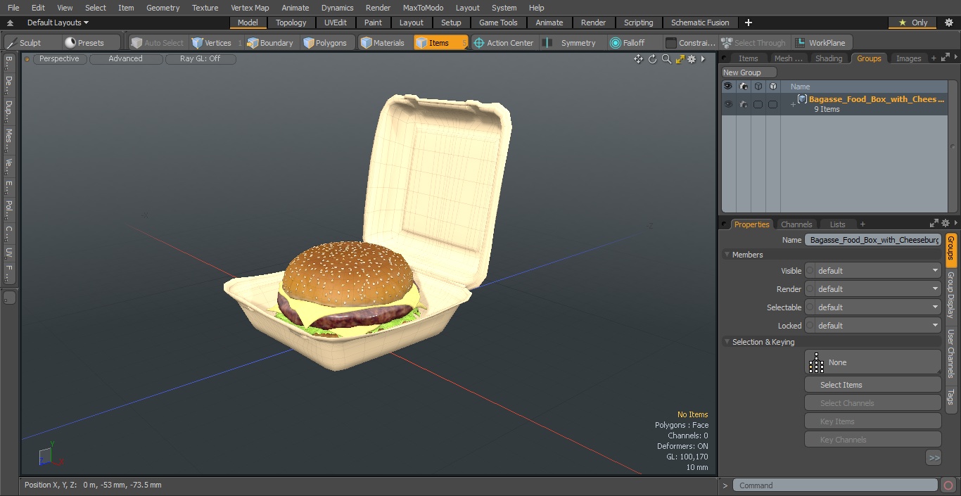 Bagasse Food Box with Cheeseburger 3D model