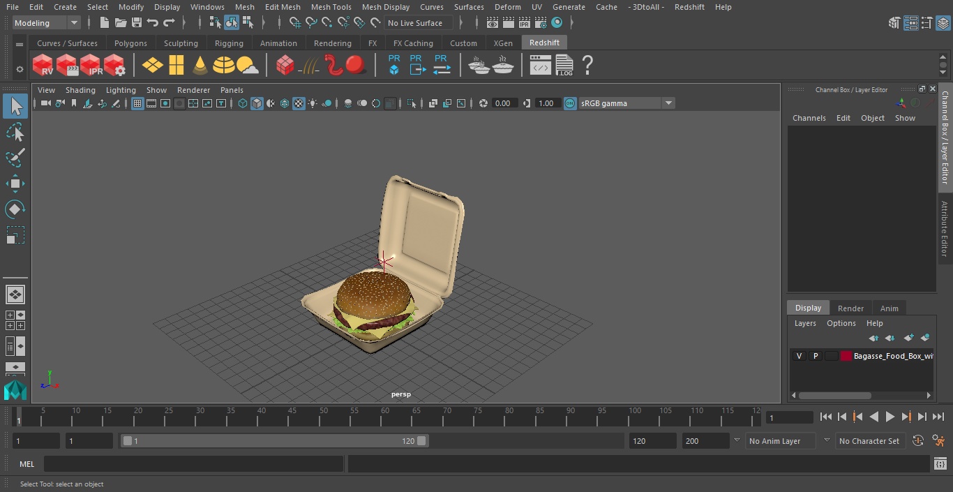 Bagasse Food Box with Cheeseburger 3D model