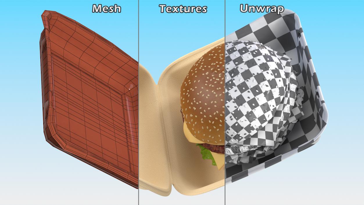 Bagasse Food Box with Cheeseburger 3D model