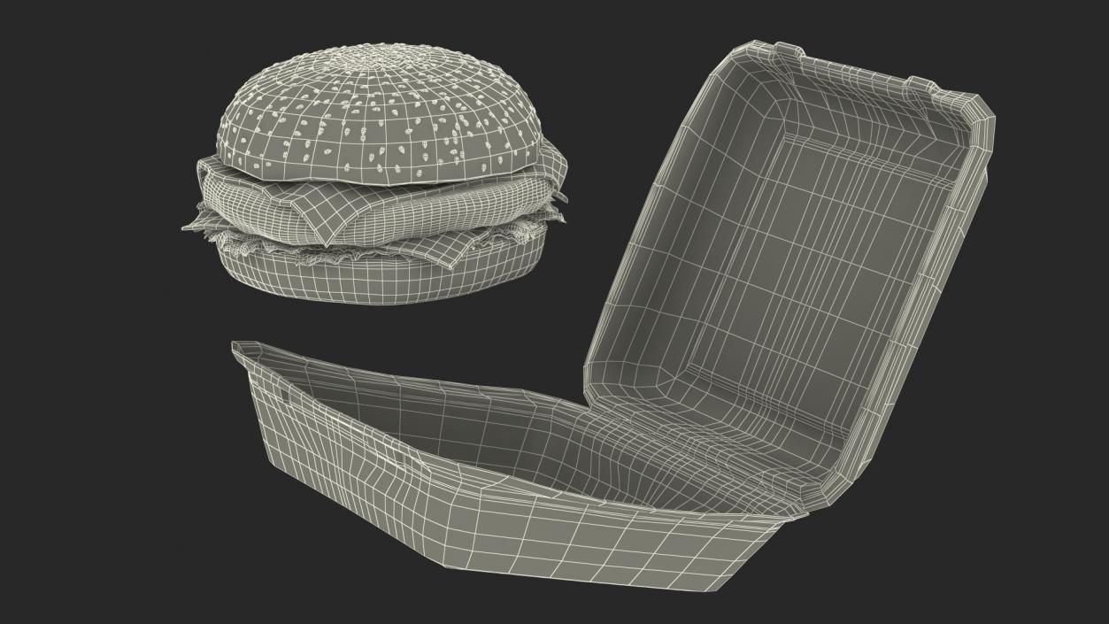 Bagasse Food Box with Cheeseburger 3D model