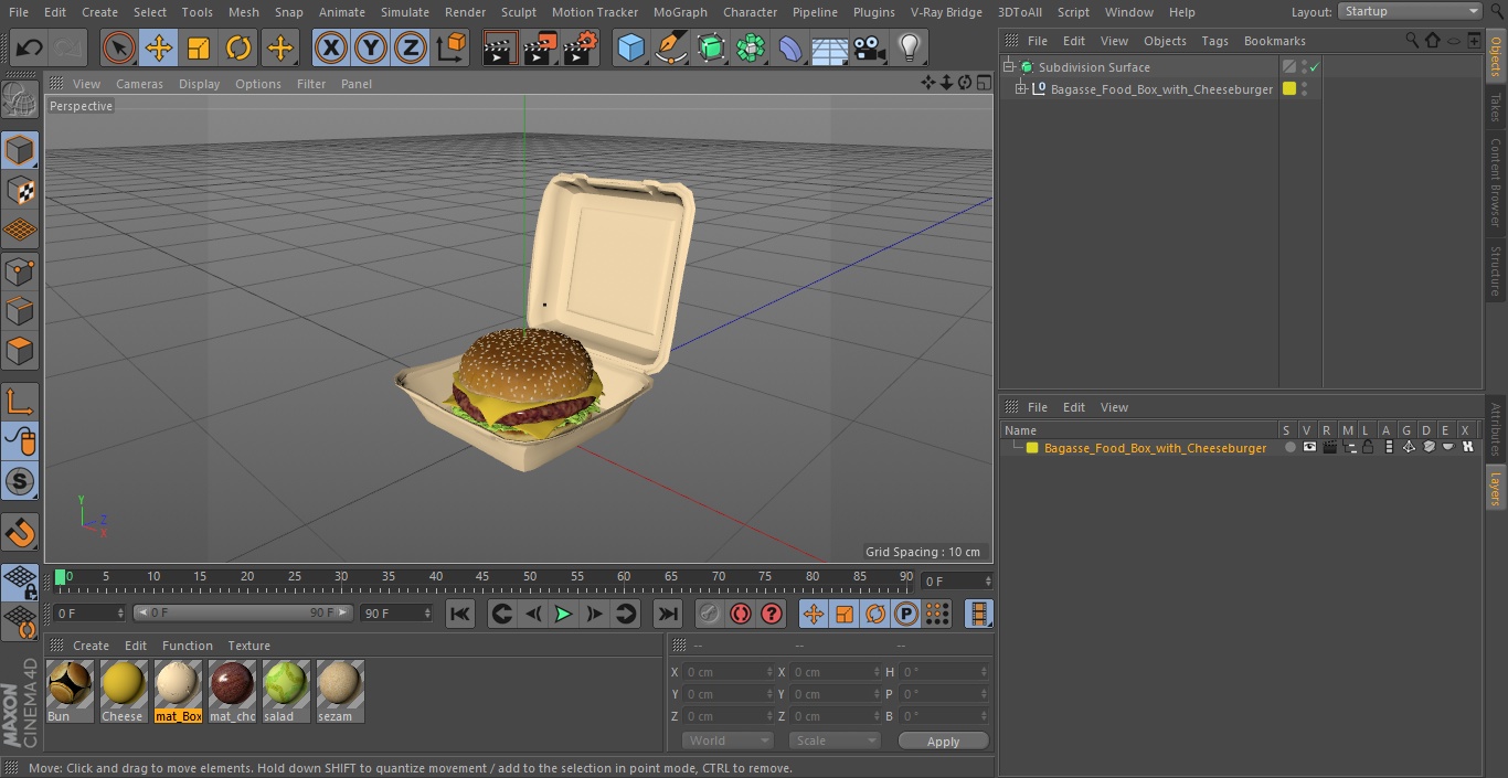 Bagasse Food Box with Cheeseburger 3D model