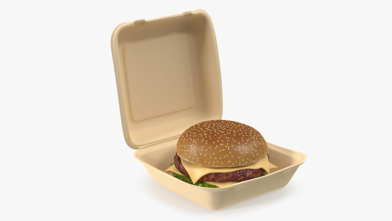 Bagasse Food Box with Cheeseburger 3D model