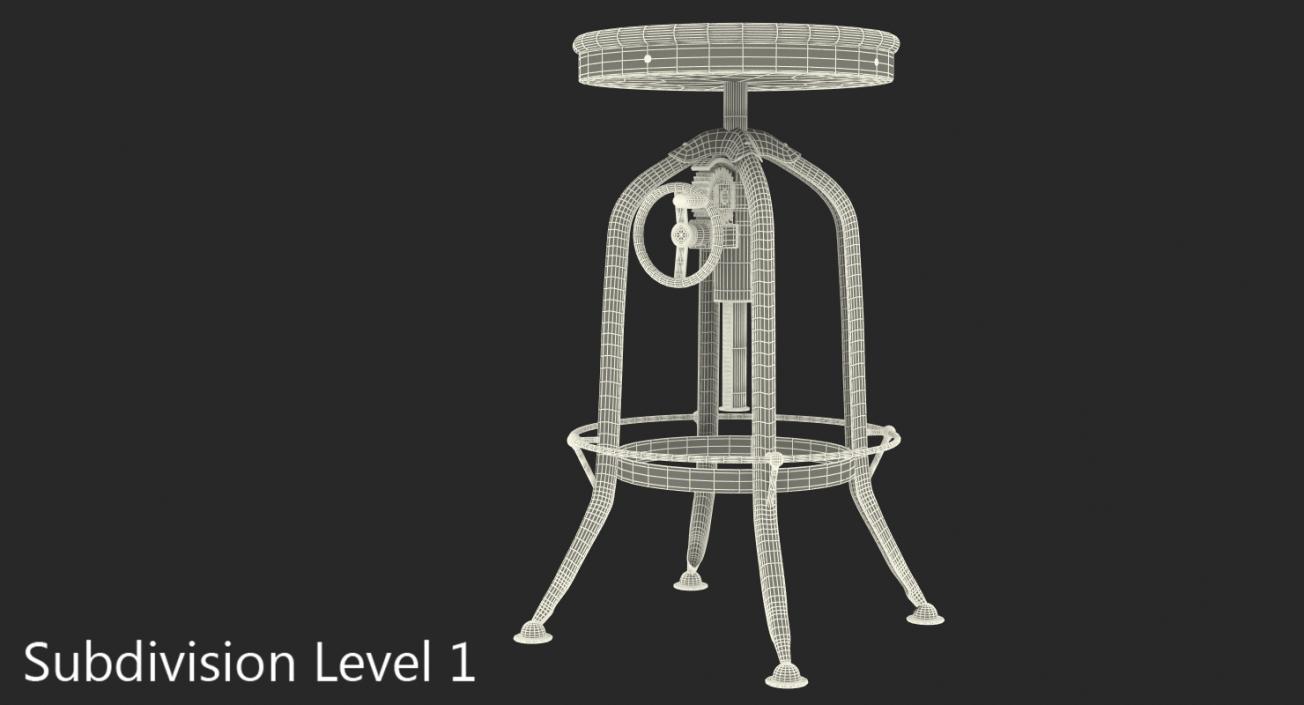 3D Pittsburgh Adjustable Height Barstool White model