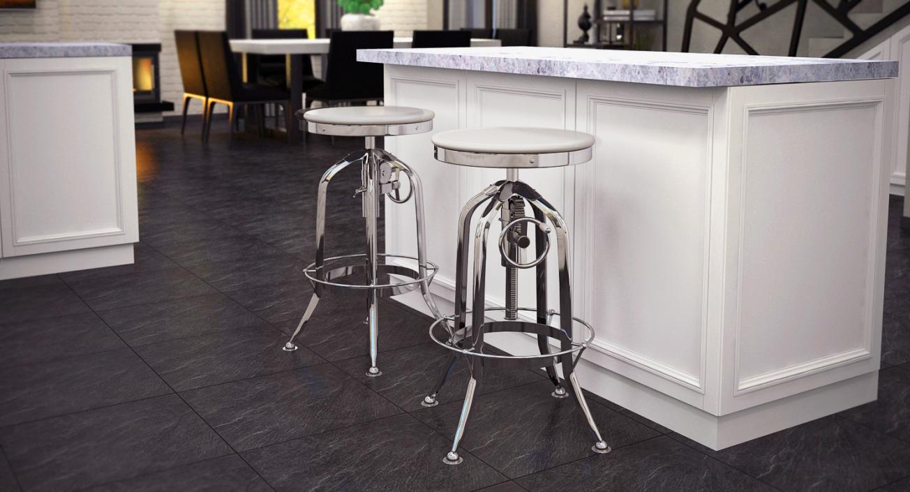 3D Pittsburgh Adjustable Height Barstool White model