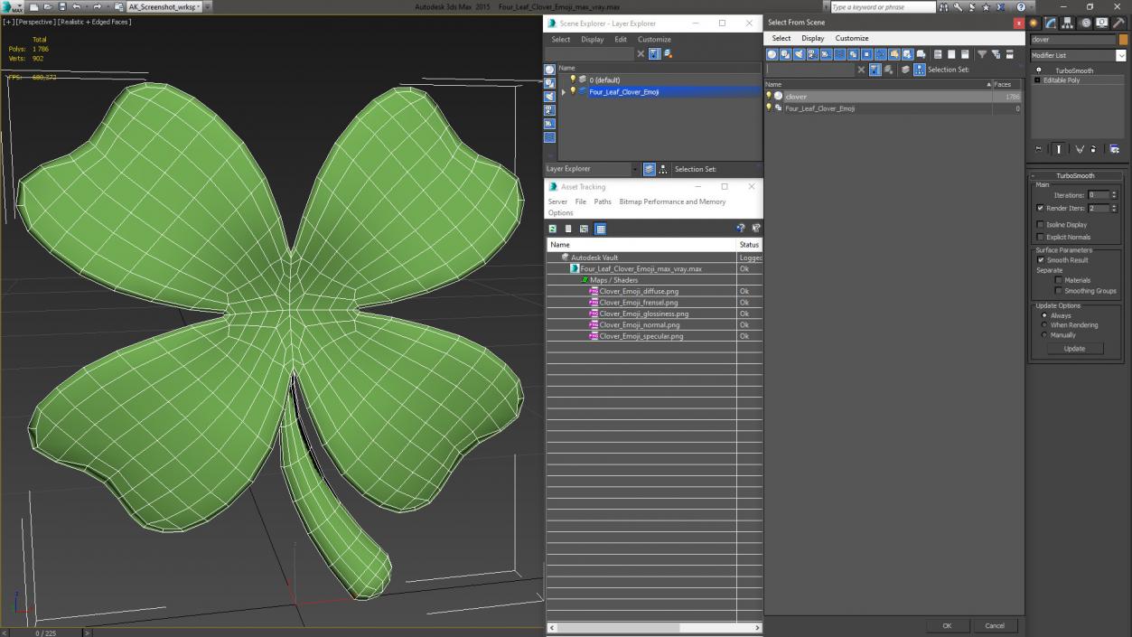 Four Leaf Clover Emoji 3D