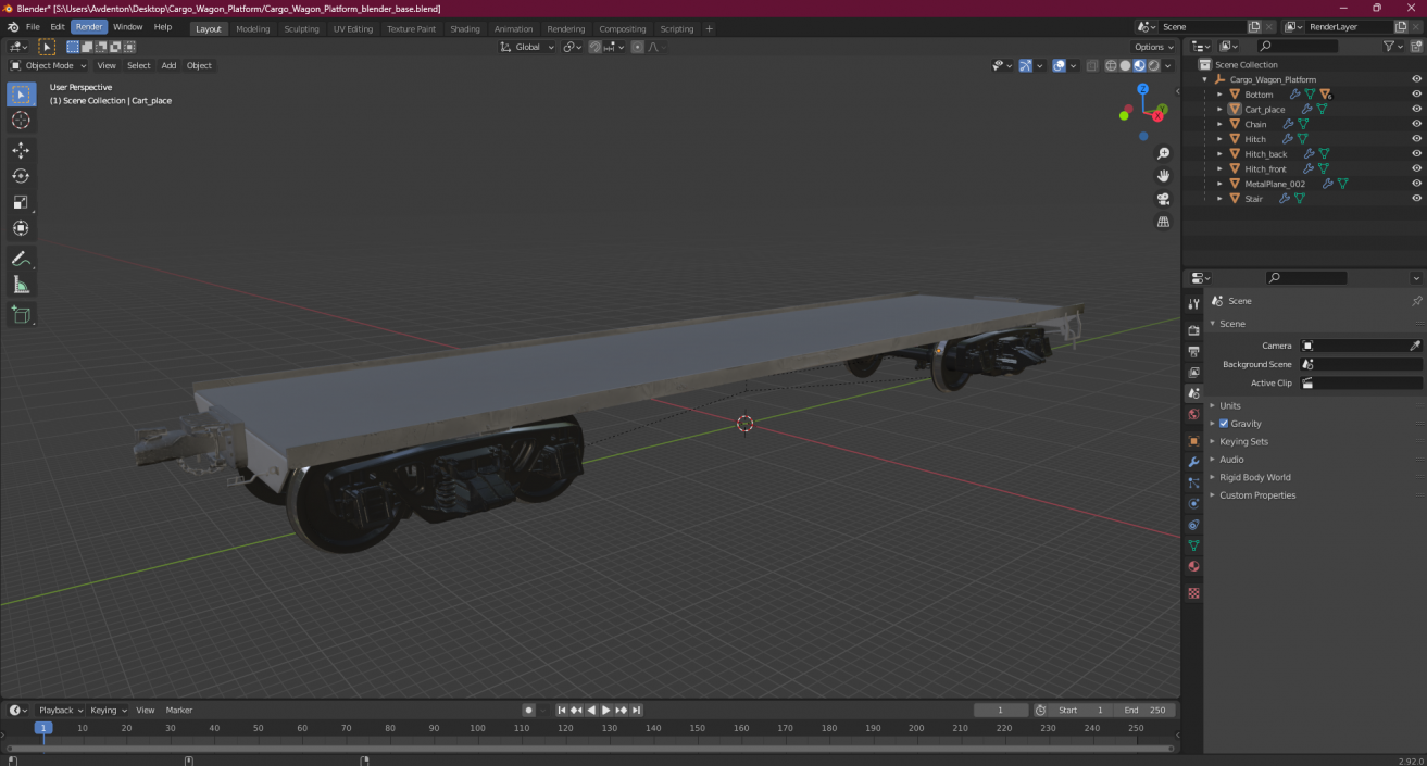 3D model Cargo Wagon Platform