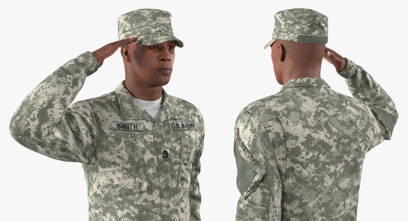 Saluting US ACU African American Soldier Fur 3D model