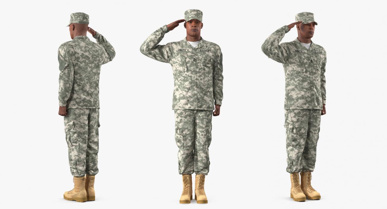 Saluting US ACU African American Soldier Fur 3D model