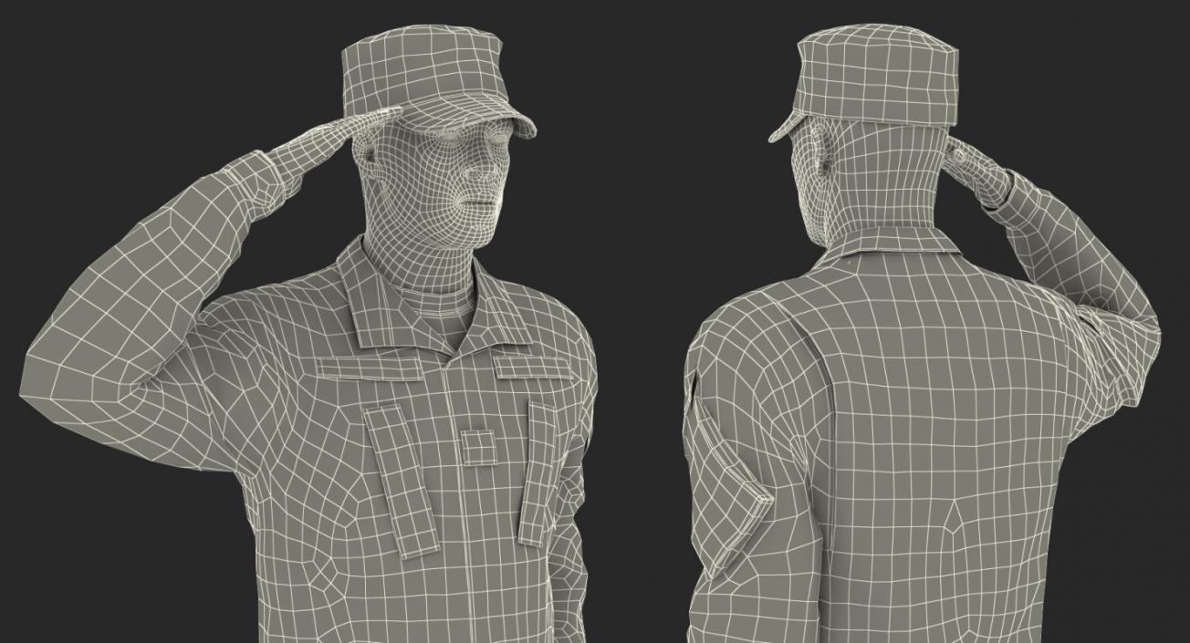 Saluting US ACU African American Soldier Fur 3D model