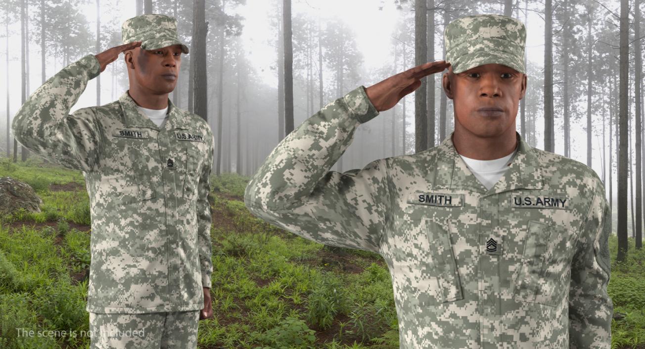 Saluting US ACU African American Soldier Fur 3D model