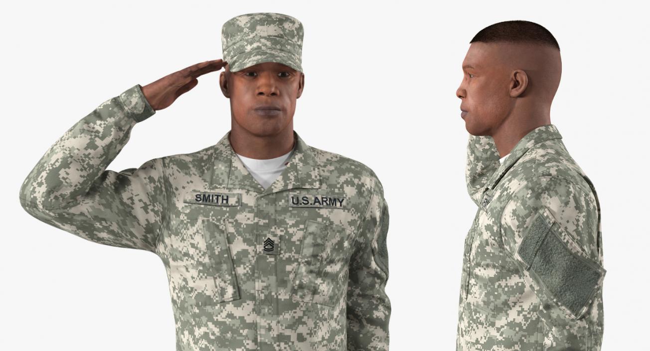 Saluting US ACU African American Soldier Fur 3D model