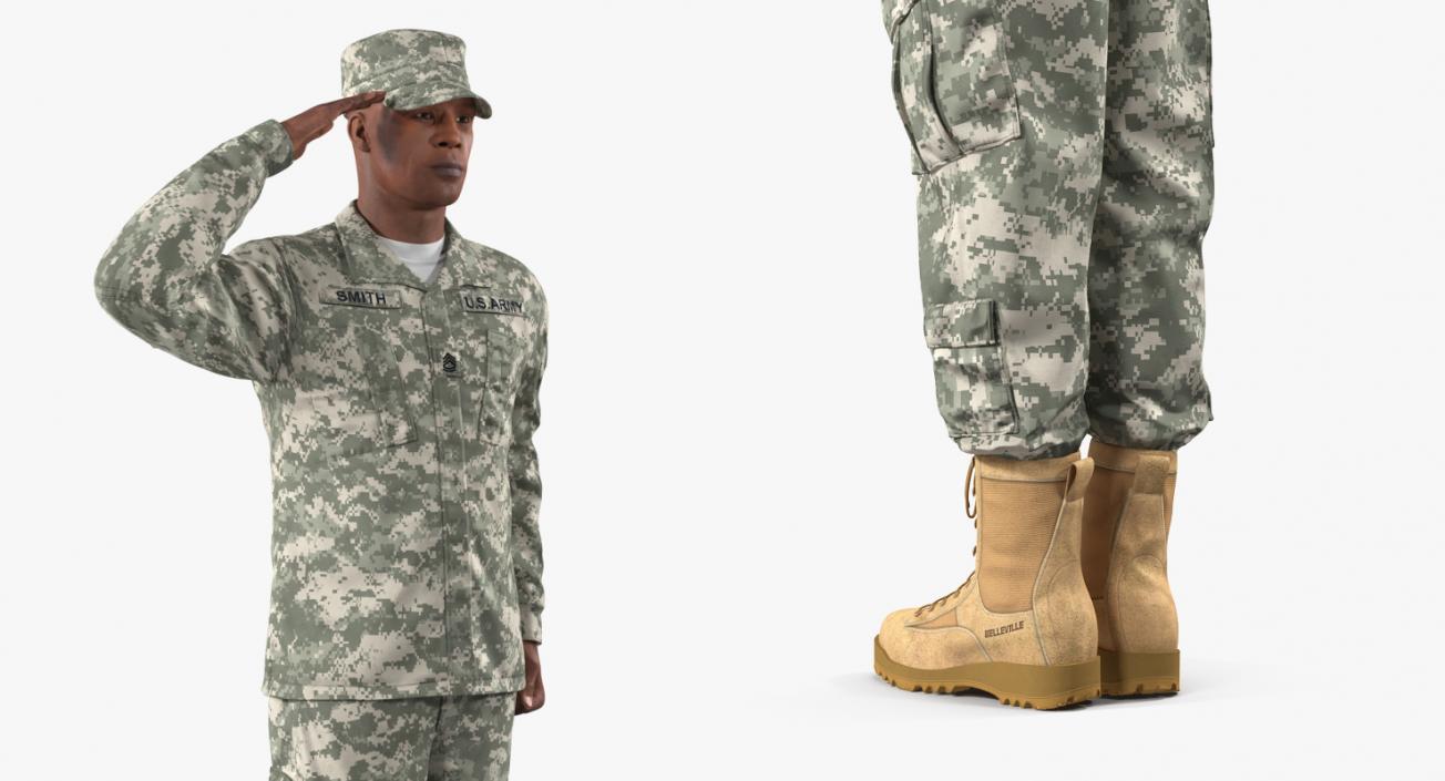 Saluting US ACU African American Soldier Fur 3D model