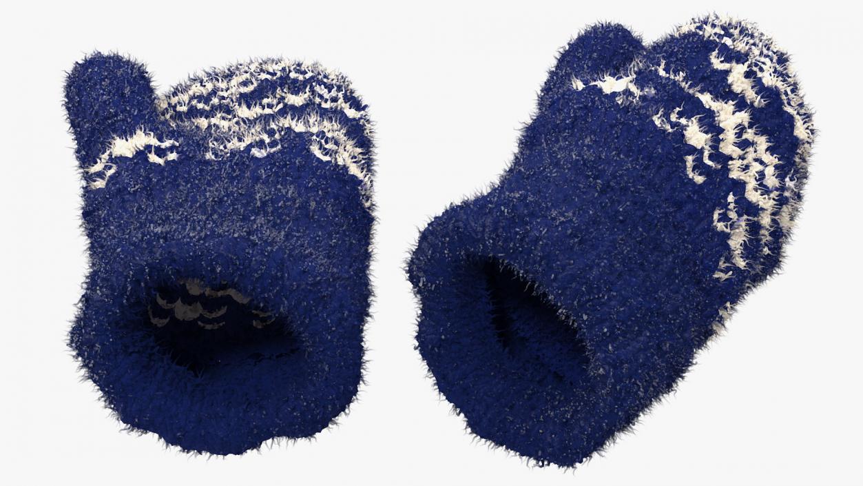 Pair of Blue Wool Mittens Fur 3D model