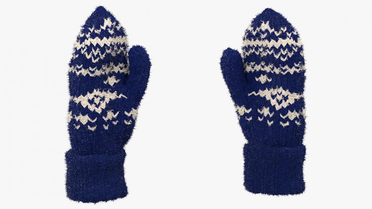 Pair of Blue Wool Mittens Fur 3D model