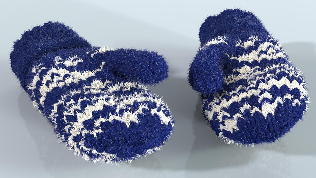 Pair of Blue Wool Mittens Fur 3D model