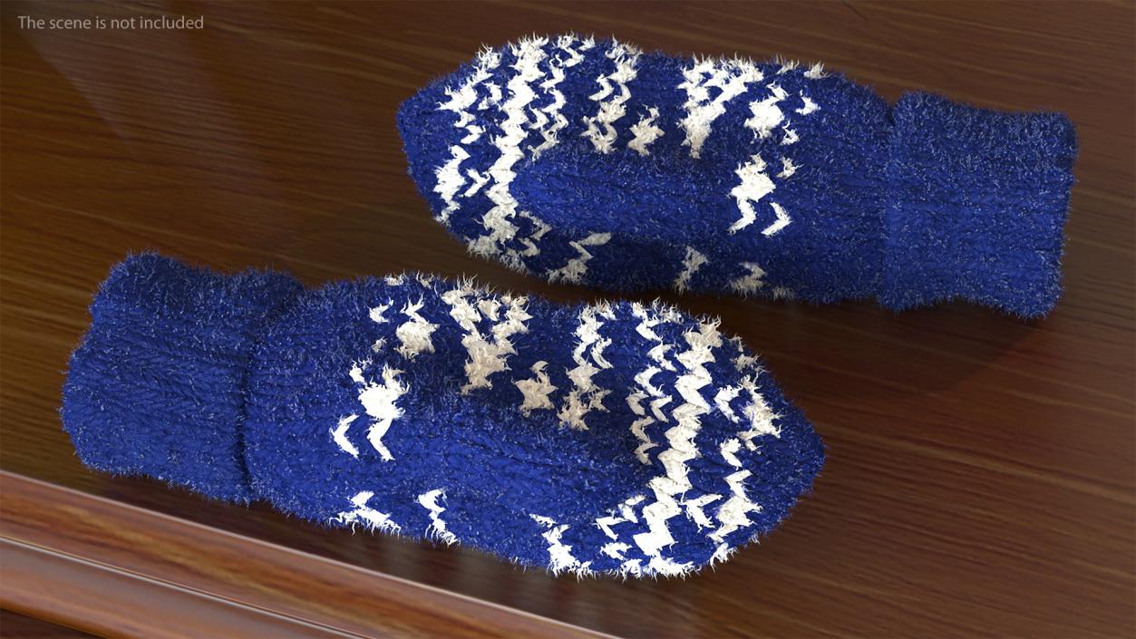 Pair of Blue Wool Mittens Fur 3D model