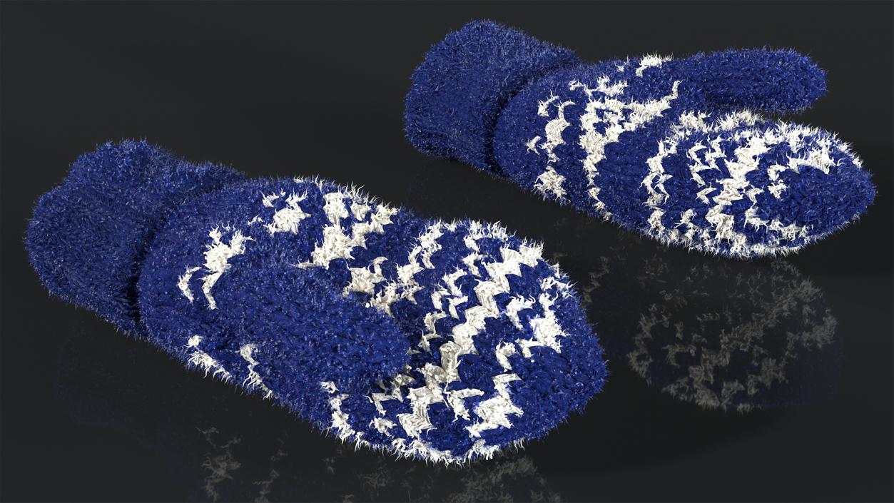 Pair of Blue Wool Mittens Fur 3D model