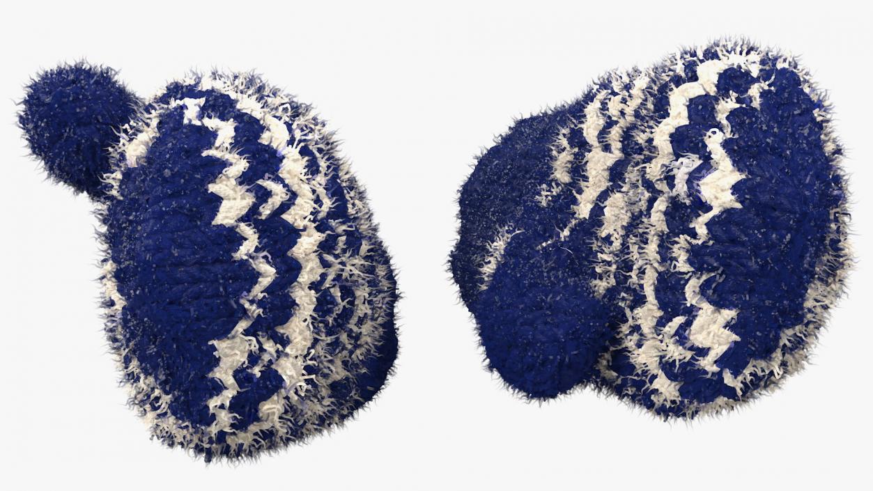 Pair of Blue Wool Mittens Fur 3D model