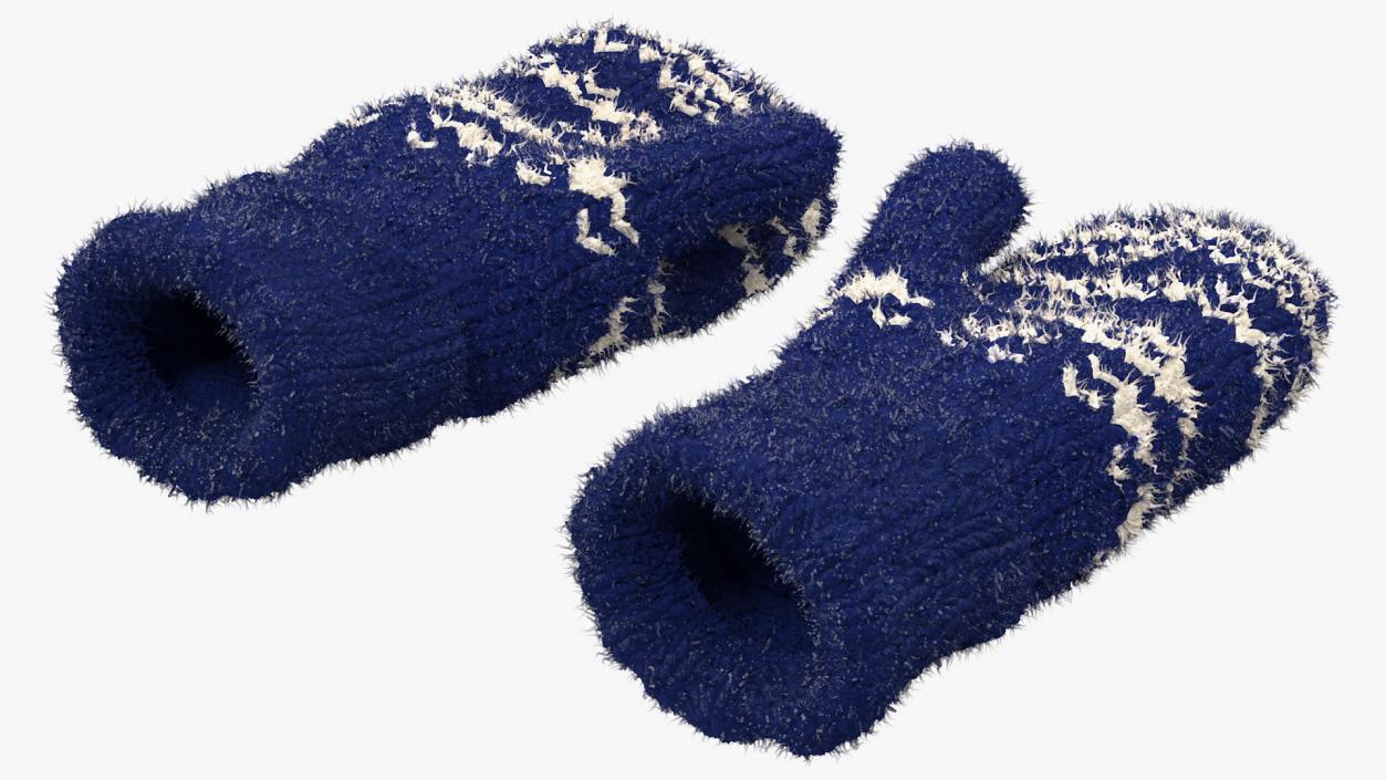 Pair of Blue Wool Mittens Fur 3D model