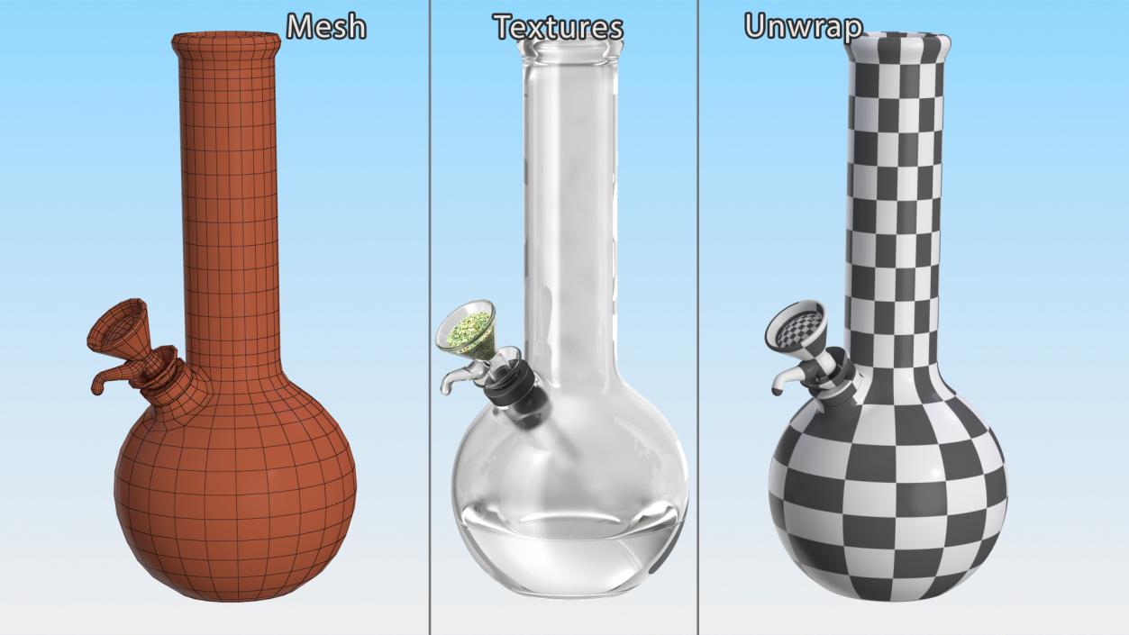 3D model Round Glass Bong with Cannabis