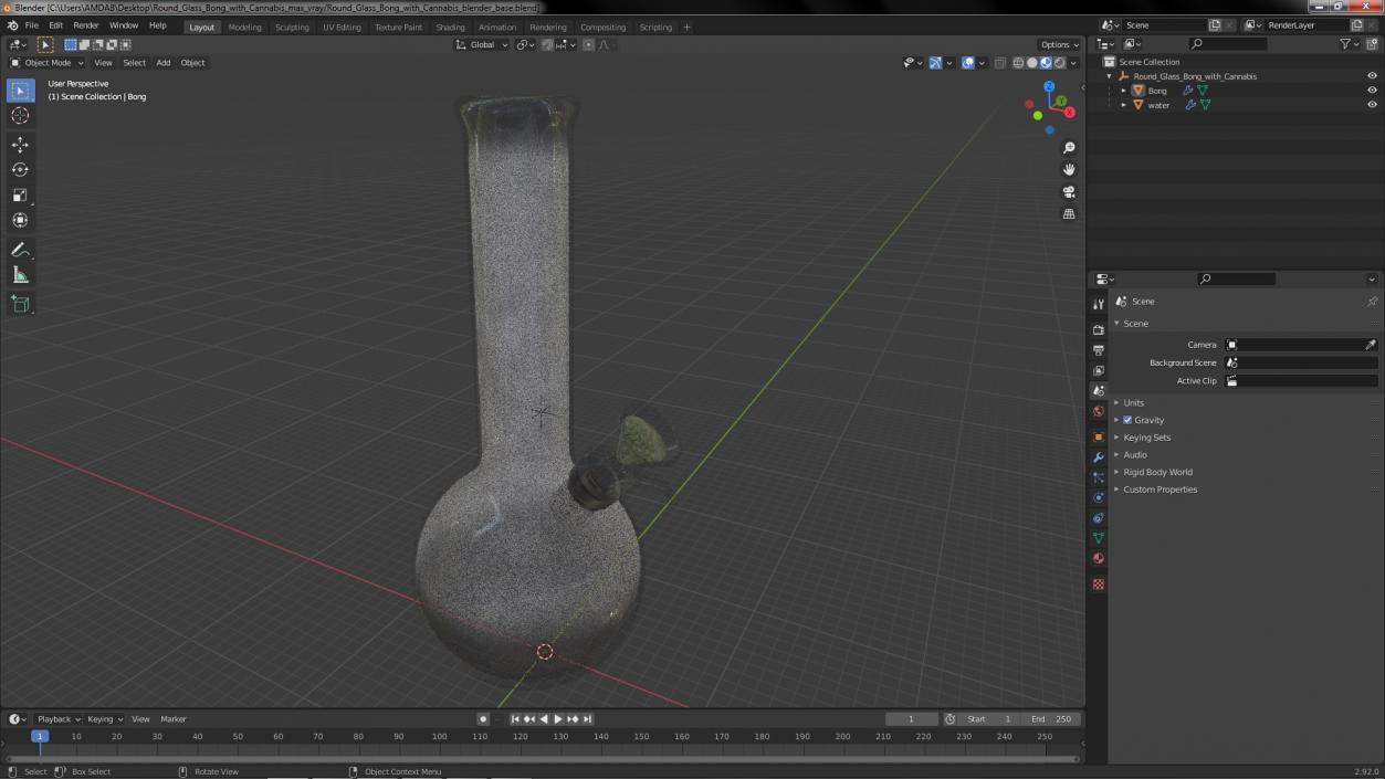 3D model Round Glass Bong with Cannabis