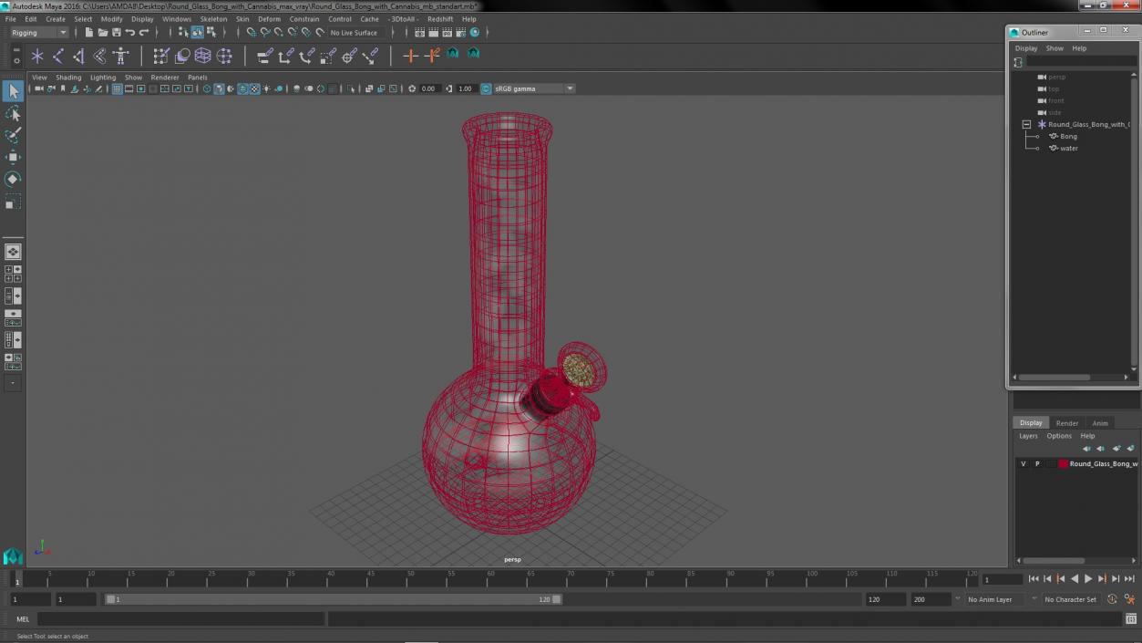 3D model Round Glass Bong with Cannabis