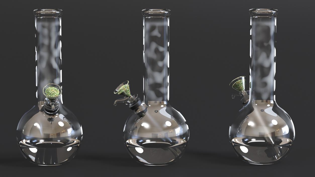 3D model Round Glass Bong with Cannabis