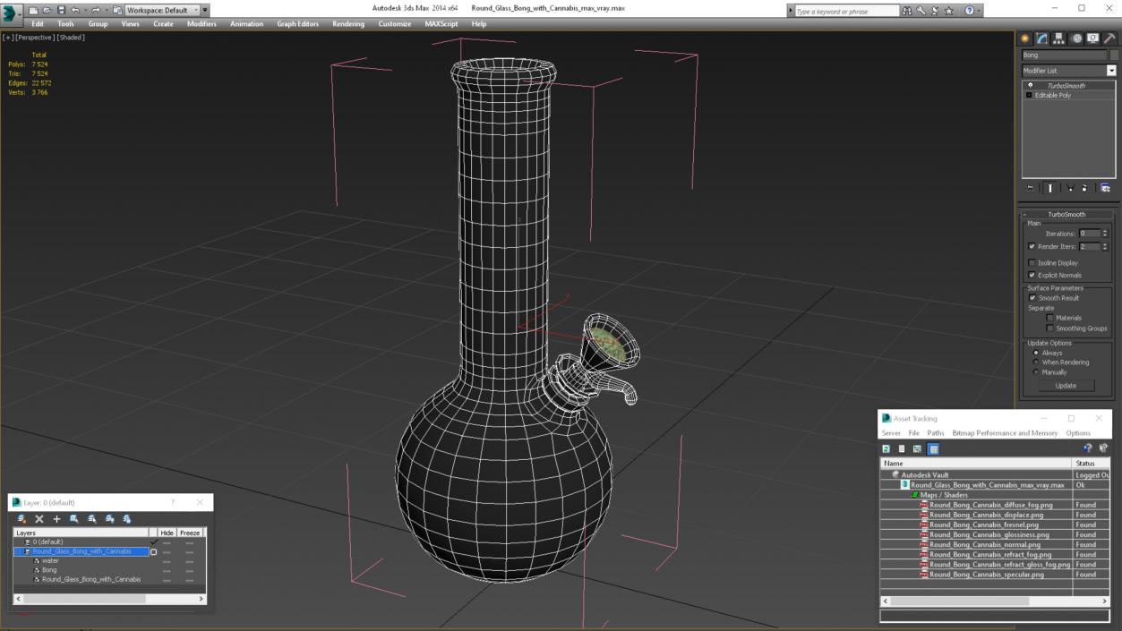 3D model Round Glass Bong with Cannabis