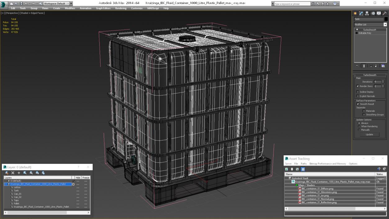 3D model Kruizinga IBC Fluid Container 1000 Litre Plastic Pallet