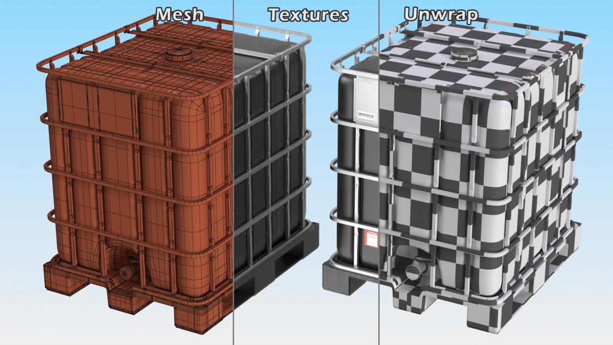 3D model Kruizinga IBC Fluid Container 1000 Litre Plastic Pallet