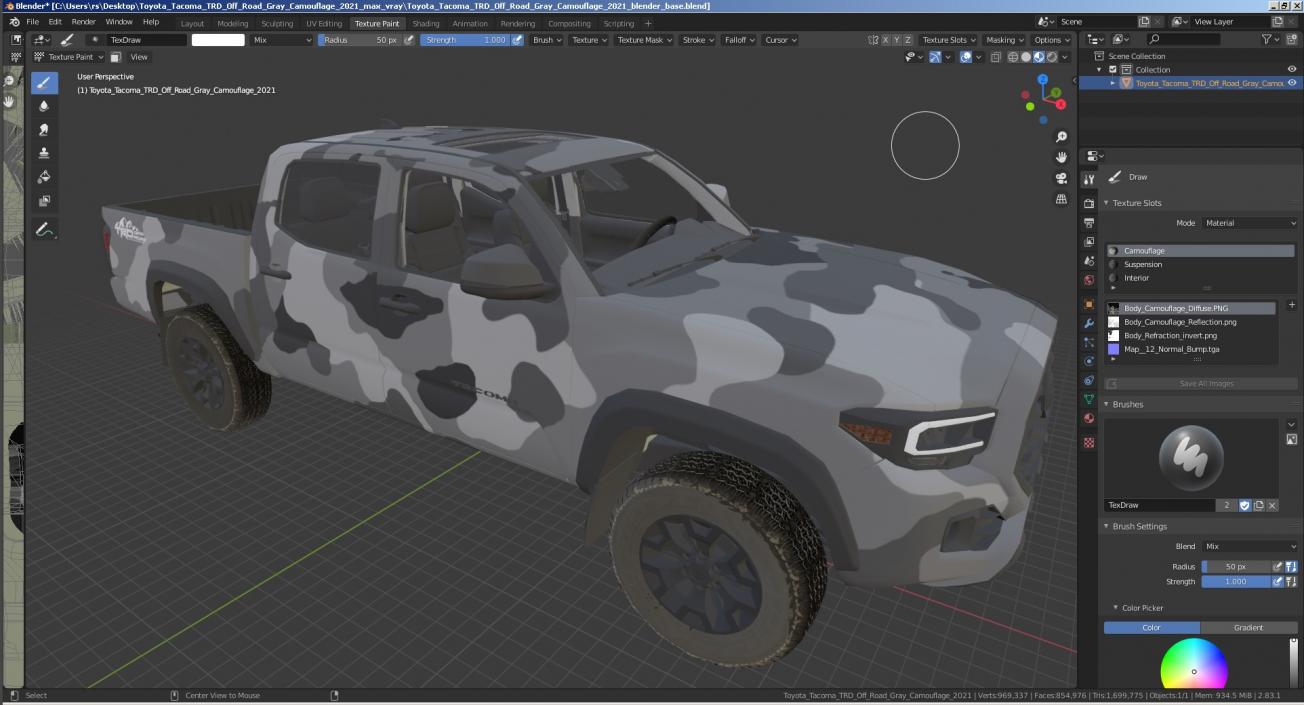 Toyota Tacoma TRD Off Road Gray Camouflage 2021 3D