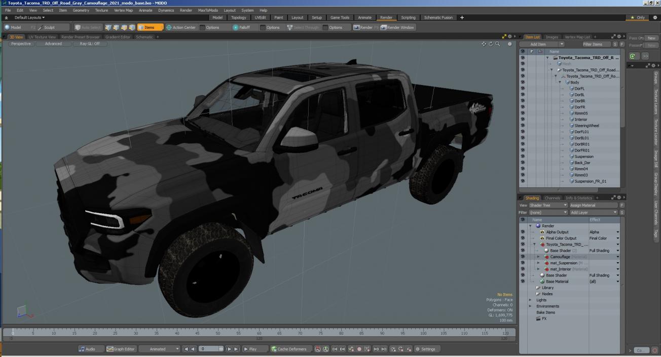 Toyota Tacoma TRD Off Road Gray Camouflage 2021 3D