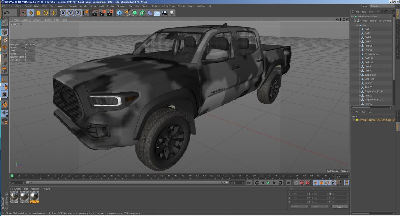 Toyota Tacoma TRD Off Road Gray Camouflage 2021 3D