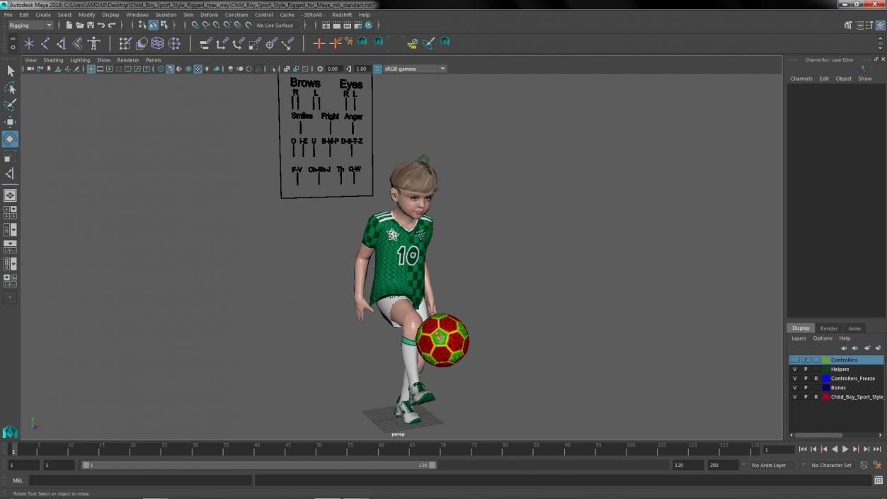 Child Boy Sport Style Rigged for Maya 3D