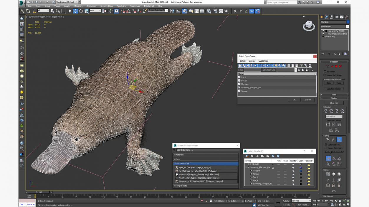 3D Swimming Platypus Fur