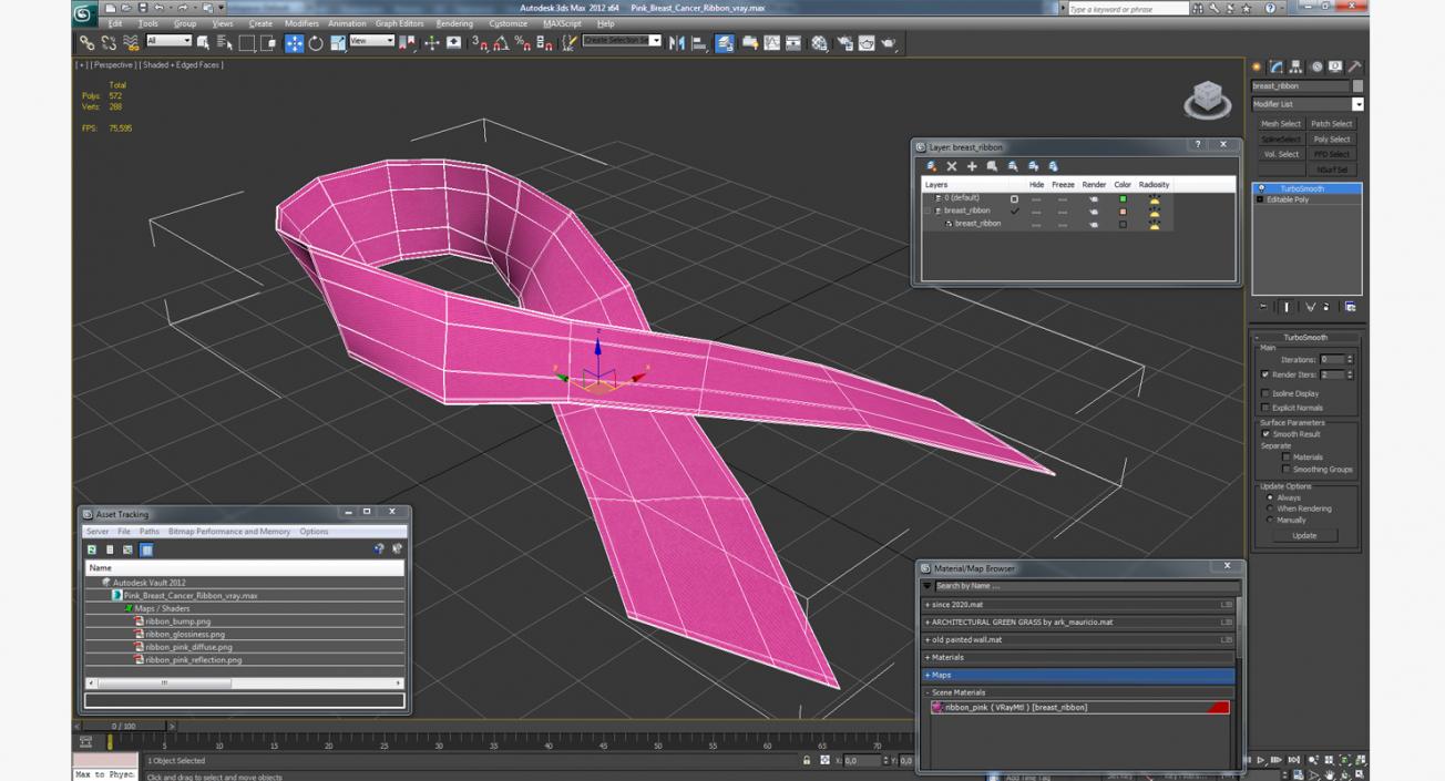 3D model Pink Breast Cancer Ribbon