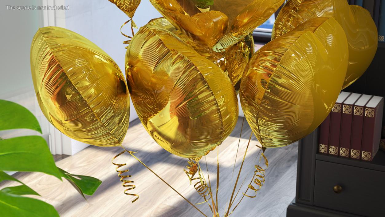 Bouquet of Gold Heart Balloons with Gift Box 3D model