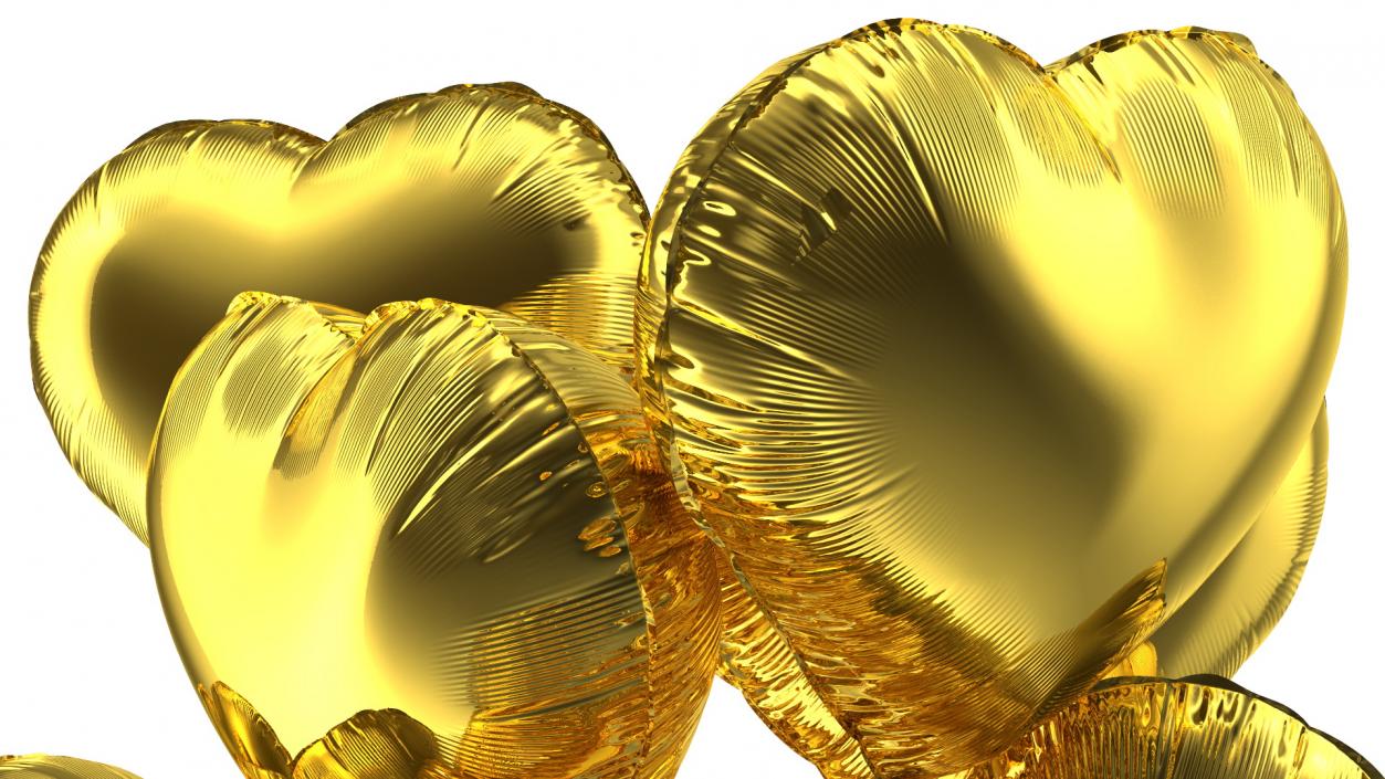 Bouquet of Gold Heart Balloons with Gift Box 3D model