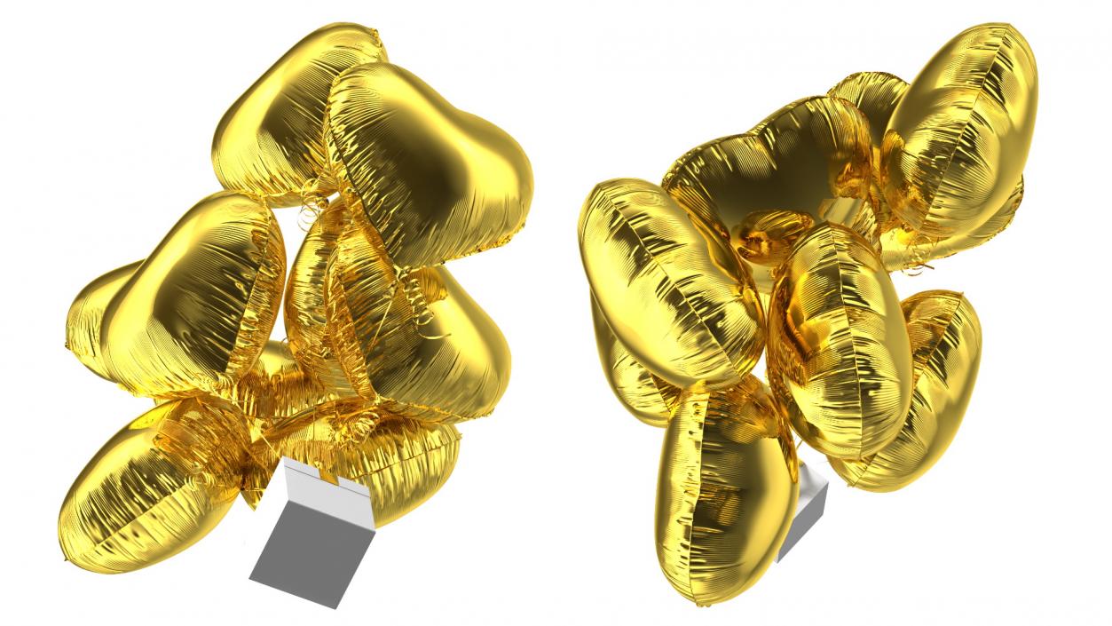 Bouquet of Gold Heart Balloons with Gift Box 3D model