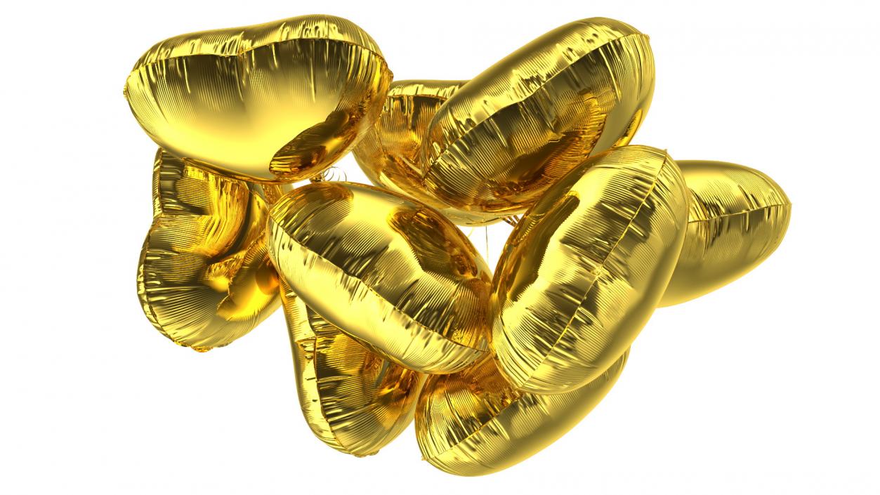 Bouquet of Gold Heart Balloons with Gift Box 3D model