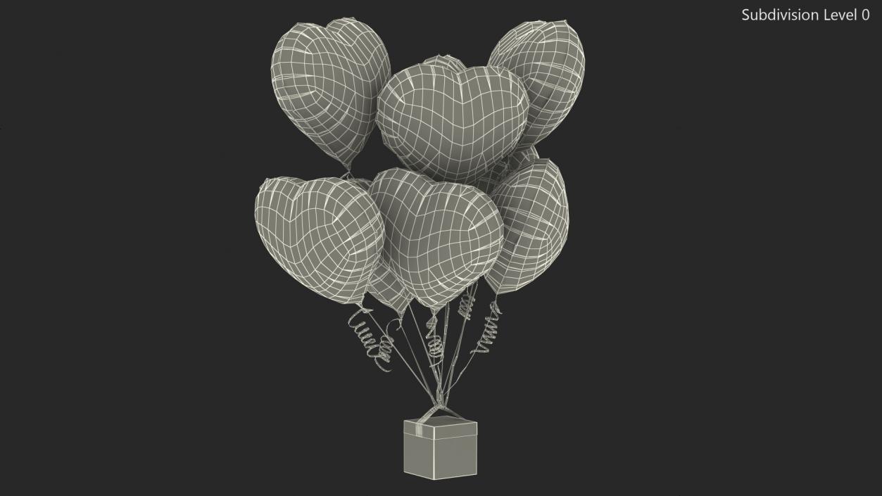 Bouquet of Gold Heart Balloons with Gift Box 3D model