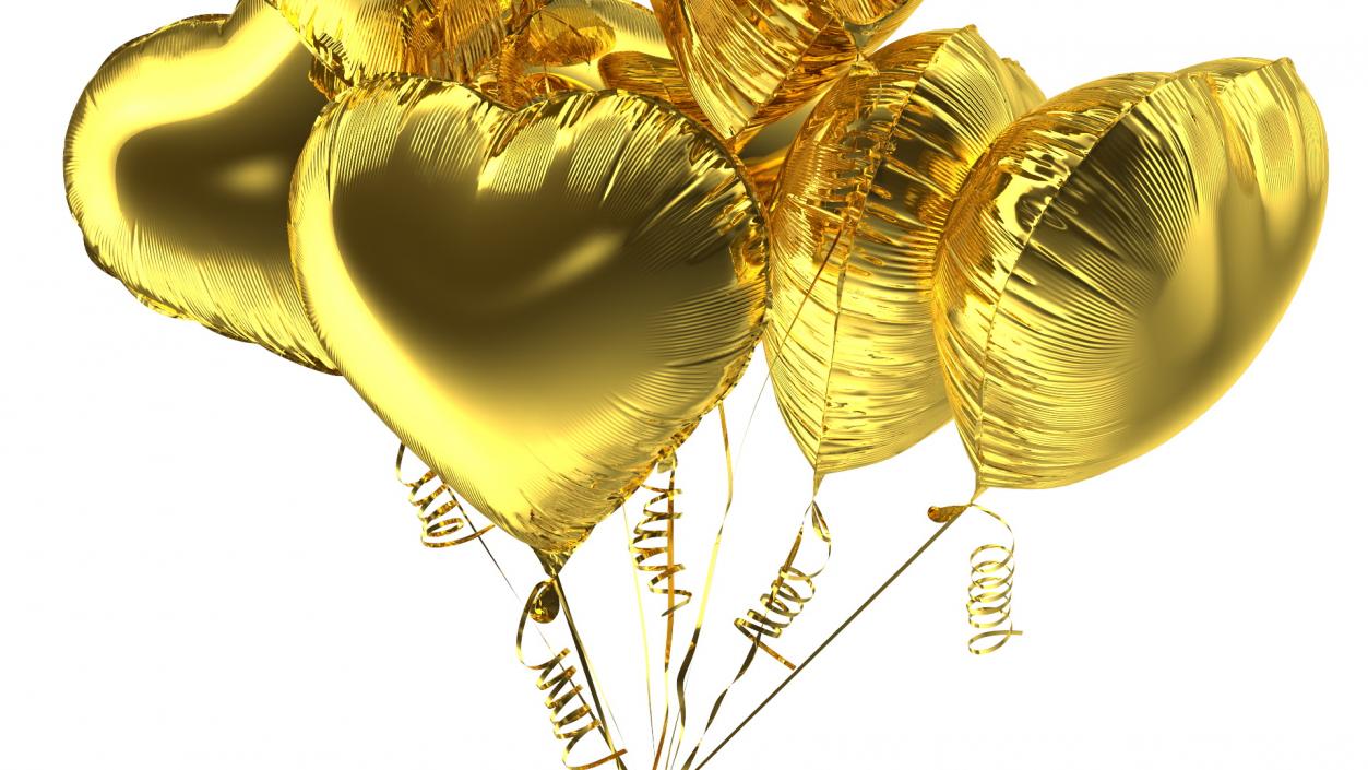 Bouquet of Gold Heart Balloons with Gift Box 3D model