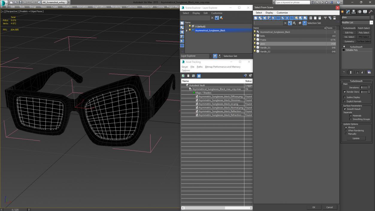 Asymmetrical Sunglasses Black 3D model