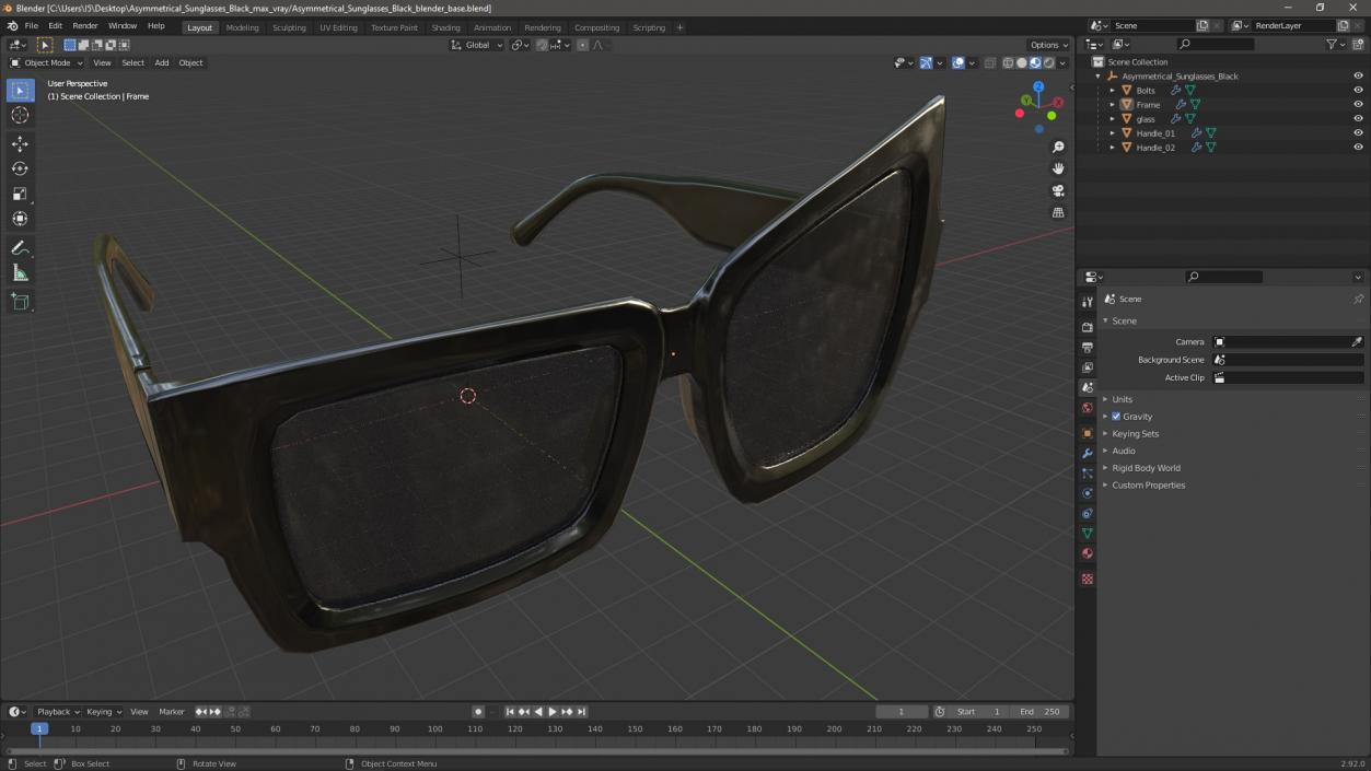 Asymmetrical Sunglasses Black 3D model