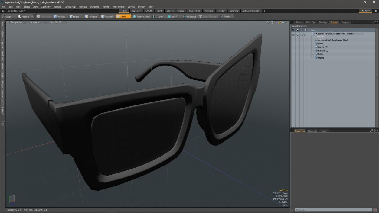 Asymmetrical Sunglasses Black 3D model