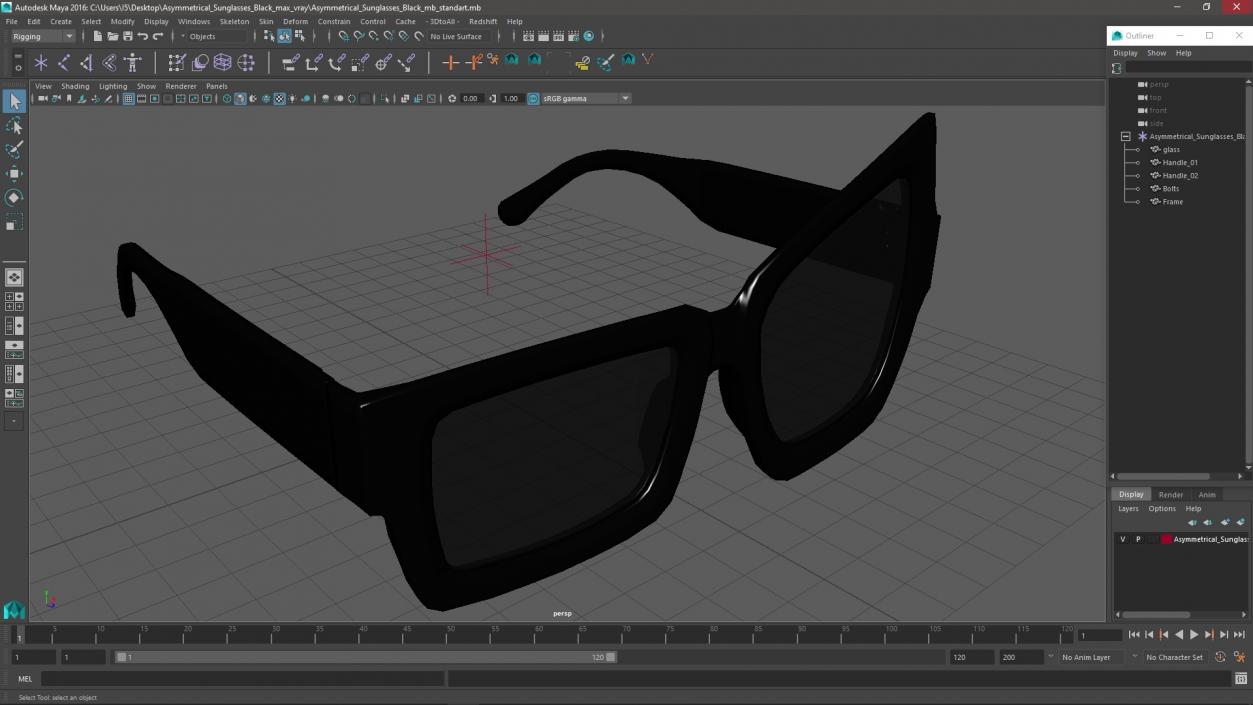 Asymmetrical Sunglasses Black 3D model