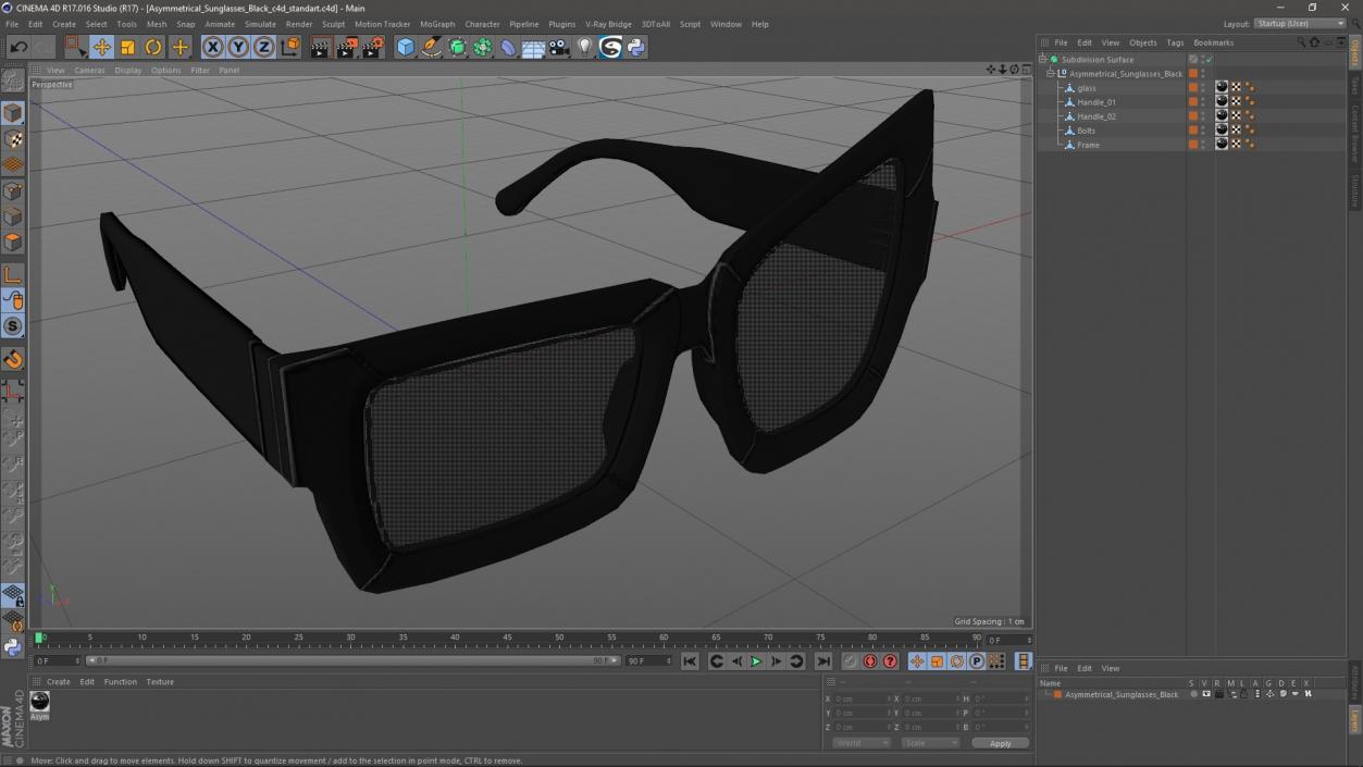 Asymmetrical Sunglasses Black 3D model