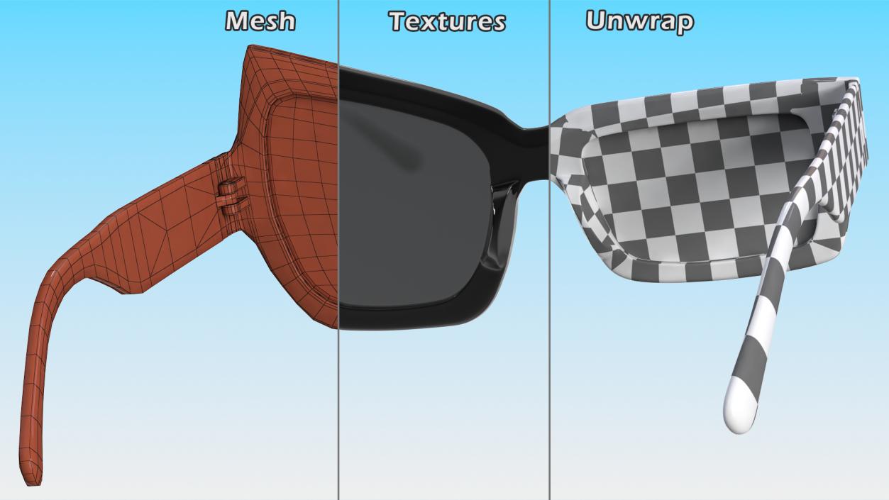 Asymmetrical Sunglasses Black 3D model