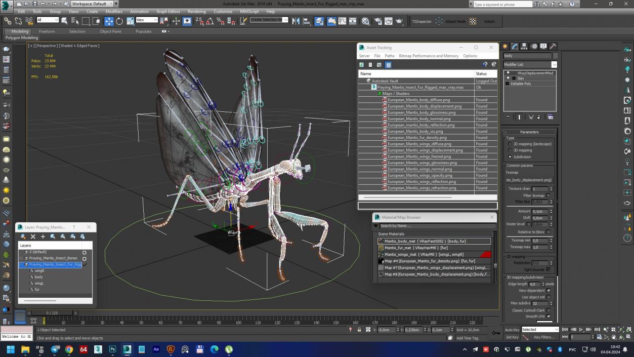 Praying Mantis Insect Fur Rigged 3D